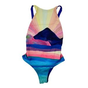 Mara Hoffman Landscape Mountain Sunset Print One Piece Swimsuit Small *READ*